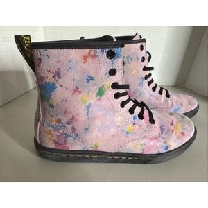 Dr. Doc Martens Sheridan Womens Size 7 Pink Rainbow Burst Suede Pascal Boots